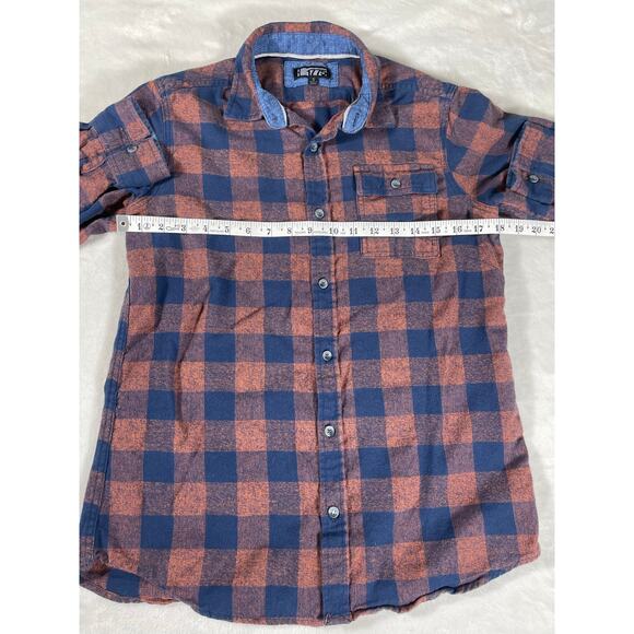 1775 Orange Navy Buffalo Plaid Flannel Shirt Sz Small - Picture 3 of 5
